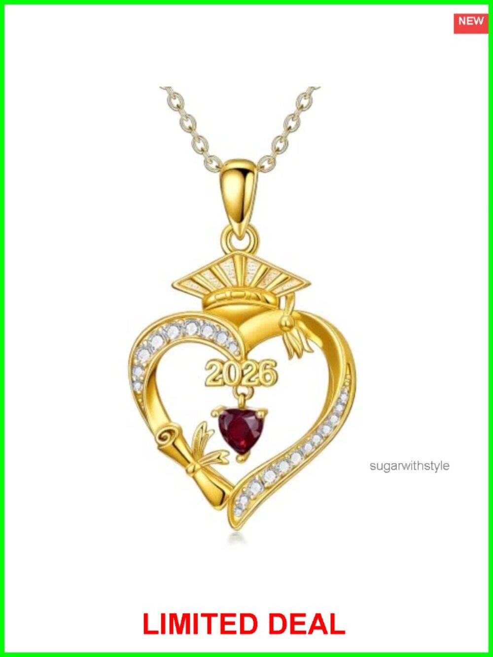 18K Gold Plated Heart Birthstone Necklace Graduation Gift for Her